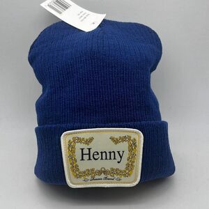 Henny Embroidered logo Patch casual cozy‎ Acrylic Beanie  Navy blue NWT unisex